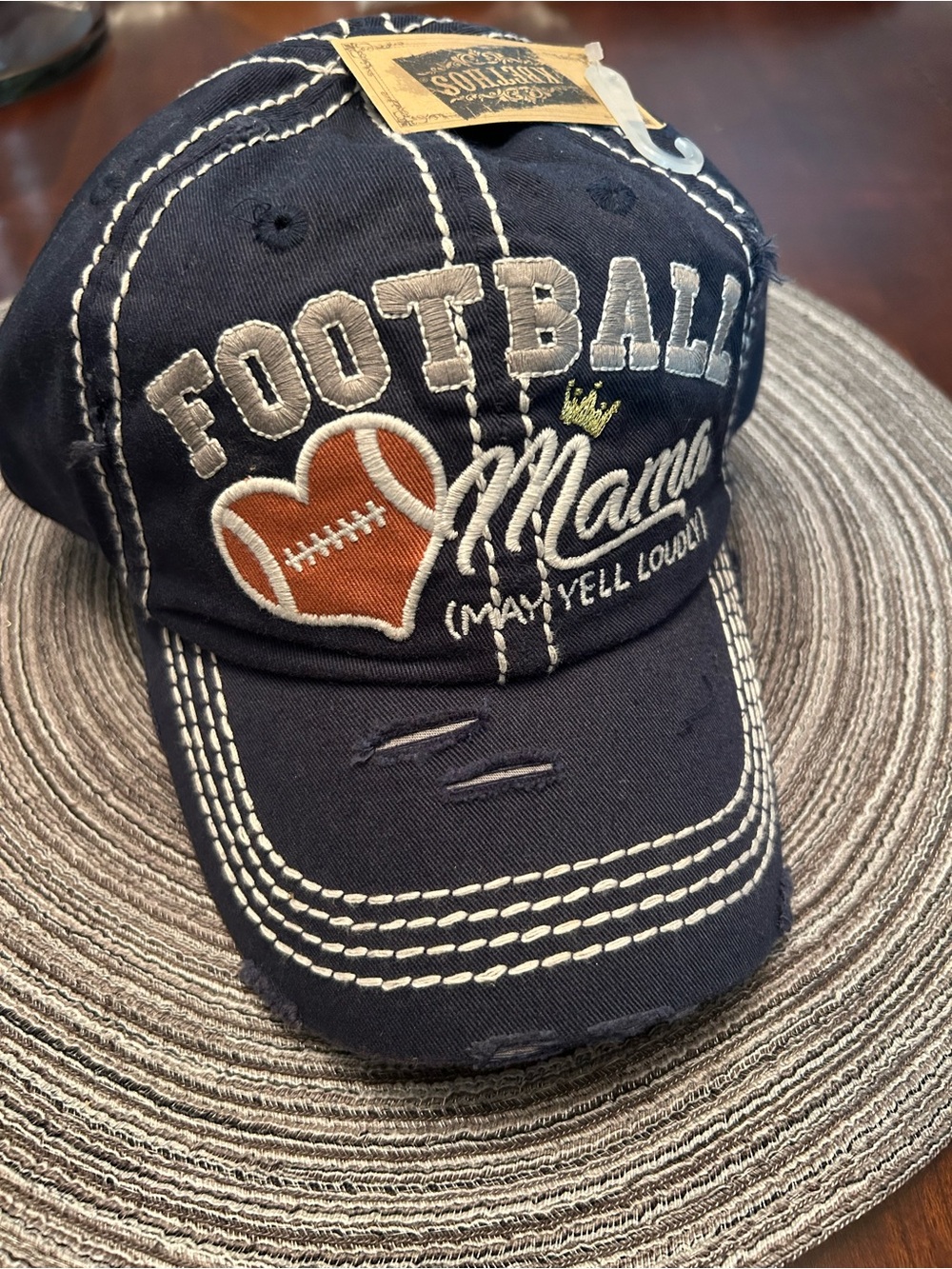 KBETHOS Navy Distressed 'Football Mama' Embroidered Cap